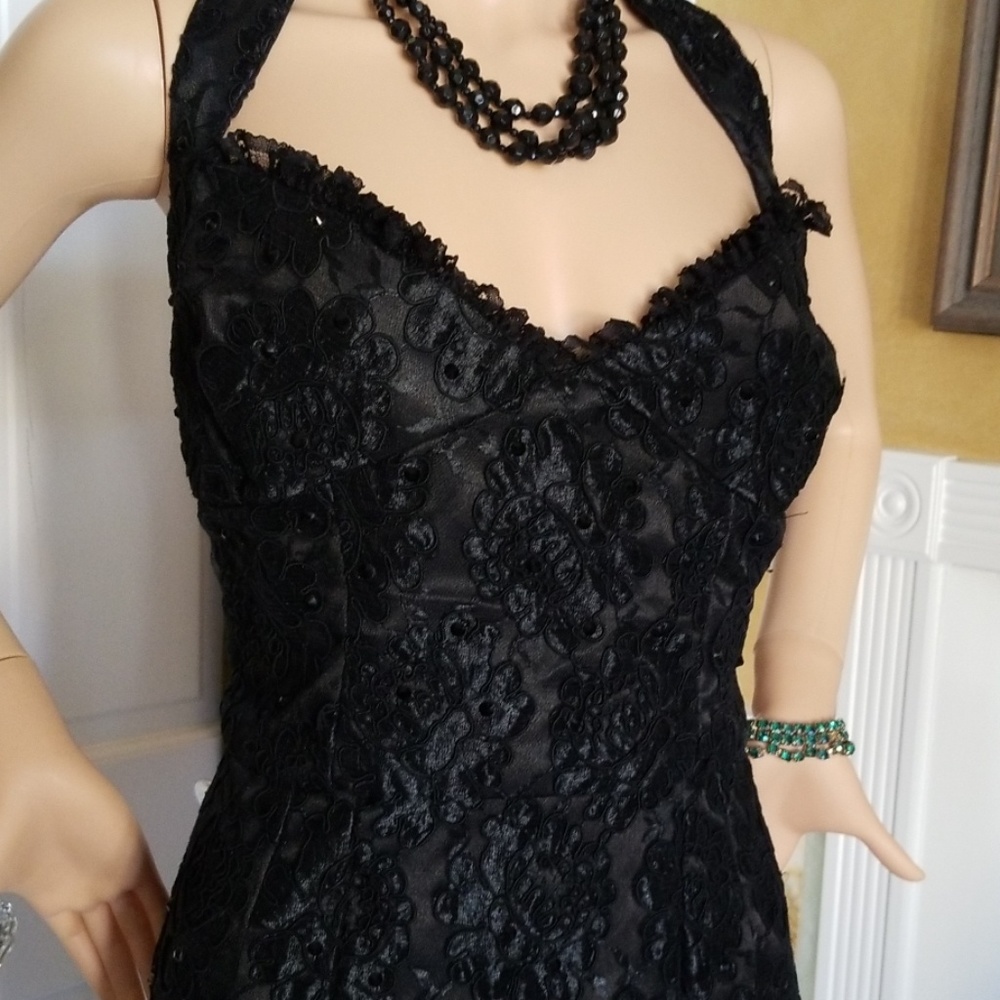 Stunning Vtg Handmade Lace & Sparkle Halter Dress - Picture 2 of 10